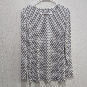 Chico's Black‎ and White Geometric Long Sleeve Top Lightweight Soft Size 2 Large